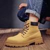 Botas Martin para Hombre Otoño e Invierno 2024 Moda Casual Estilo Coreano Botas de Ruibarbo Forradas de Felpa Engrosadas Cálidas Botas de Cuero de Moda de Una Pieza