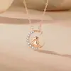Collar de conejo de la luna de plata de ley s925 para mujer, colgante de luna estrella del zodíaco, cadena para la clavícula de lujo ligero de alta calidad, moda