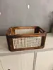 Cesta de Almacenamiento Retro para Escritorio Tejida de Bambú Ratán Sintético Tejido Caja de Almacenamiento de Madera Maciza Estante Rectangular de Madera Estilo Japonés