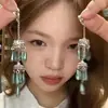 ¡El Nudo de Bambú Beryl Es Realmente Hermoso! Pendientes Étnicos Retro Azules con Borlas Carrillón de Viento Estilo Chino Pendientes de Alta Gama para Mujer