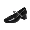 Sapatilha Baixa Casual com Salto Grosso e Fivela Única 2026 Novo Verão Estilo Francês Versátil com Saias Sapatos Mary Jane
