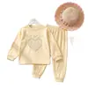 Conjunto de Ropa para el Hogar para Niñas DeRong para Otoño e Invierno: Top con Lazada y Pantalones con Puño, Pijama Suave y Cálido, Conjunto de Dos Piezas