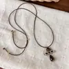 Nuevo collar retro artístico de nicho estilo chino, de capas de madera y piedra, para mujer, cadena larga para suéter con cordón de cuero ajustable