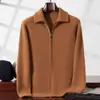 Cárdigan 100% Cachemir para Hombre, Suéter Grueso de Solapa, Chaqueta de Punto Cálida con Cremallera de Manga Larga, Nuevo Estilo Otoño e Invierno 2025