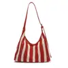 Bolsa Tote Listrada Color Block Nicho Estilo Coreano Modelo Novo Verão 2026 Feminina Grande Capacidade Bolsa de Ombro para o Dia a Dia Conjunto