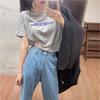 Verano 2025 Nuevo Estilo Coreano Holgado Estilo Corto Estampado de Letras Discreto Ombligo Descubierto Super Caliente Camisetas Tops de Manga Corta para Mujer