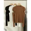 Suéter de Punto con Mangas Cortadas y Cuello Alto Medio para Mujer Otoño e Invierno 2024 Nuevo Top Básico Delgado de Nicho