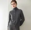 PinKangSaiNi~Cárdigan de punto 100% cachemira pura con cuello alto para mujer, diseño único con botones diagonales, abrigo suéter