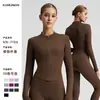 Nueva chaqueta deportiva de yoga lulu estilo europeo y americano, mismo modelo OEM, top deportivo exterior de manga larga ajustado para mujer, hecho a medida