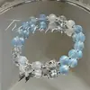 Nova pulseira de coelho fofo de cerâmica cor macaron pulseira fofa para namoradas mais novas pulseira infantil elástica para mulheres