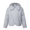 FORN3 Jaqueta Curta de Penas à Prova de Vento Quente Outono Inverno Casual com Capuz Top Irregular Simples Emagrecedor Outerwear