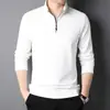 Moletom Masculino Novo Primavera e Outono 2024, Simples Casual Corte Solto, Gola Alta Meia, Zíper, Cor Sólida, Camiseta Básica de Manga Longa para Homem