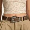Cinturón de Cuero Marrón Retro Americano para Mujer, Nuevo Estilo Repujado, Accesorio Versátil Estilo Bohemio, Moderno y Único