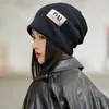 Chapéu de Tricô Grosso Outono e Inverno para Mulheres com Cabeça Grande para Fazer o Rosto Parecer Menor, Gorro com Letras para Mulheres, Touca de Orelha Estilo Japonês, Chapéu de Tricô Espessado