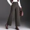 Pantalones Rectos de Pierna Ancha Adelgazantes Mezcla de Lana para Mujer 2026 Otoño/Invierno Nuevos Pantalones Cropped de Cintura Alta Versátiles y Fluidos Casuales