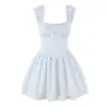 Vestido Floral Dulce Estilo Francés para Primera Vez, Cuello Cuadrado de Verano, Lazo, Ceñido a la Cintura, Corte Ajustado, Vestido Corto Elegante, Falda Abullonada
