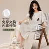 Camisón de manga corta tipo algodón con copas fijas en el pecho, estilo largo de verano, adecuado para transmisiones en vivo, ropa de estar para mujer transfronteriza, vestido de dormir que se puede usar fuera
