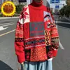 Suéter de punto de cuello semi-alto con combinación de colores estilo Harajuku otoño e invierno 2024 moda masculina marca retro holgado perezoso suéter de pareja