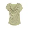 Camiseta de hombros descubiertos suave y elegante para mujer, nuevo estilo de verano, un solo hombro, lujo ligero, corte ajustado, top de manga corta plisado
