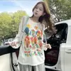 Nova coleção de início de outono: top feminino leve, de manga comprida, com estampas coloridas, uma peça versátil popular no estilo coreano