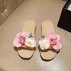 Sandalias de Lino Elegantes para Dama en Verano con Mariposa y Orquídea Corazón Femenino Antideslizantes para el Hogar Lindas Se Pueden Usar Afuera Planas y Cómodas