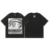 2025 Camiseta Casual Holgada Retro de Manga Corta Unisex Tendencia Americana High Street Estrella del Infierno Infierno Estampado Pesado