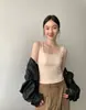 Nuevo Chaleco Básico Cepillado de Color Sólido con Forro Polar y Cuello Cuadrado de Una Copa para Mujer para Otoño e Invierno, Tops Cálidos Base