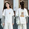 Camiseta de Manga Larga con Retazos de Algodón Puro para Niñas, Estilo Coreano, Cuello Redondo, Nueva Colección Primavera y Otoño 2026, Top Lindo para Niños Mayores