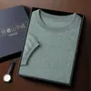 Suéter de Manga Corta para Hombre 35% Cachemira Otoño/Invierno 2026 Cuello Redondo Capa Base de Lana Manga Corta Camiseta de Punto de Color Sólido Casual