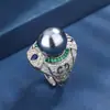 Nuevo Anillo de Moda Huabi Jewelry con Base de Cobre Chapado en Oro, Perla, Diamante Elegante de Lujo 16 mm 2024