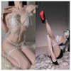 Ropa interior sexy de encaje de tres puntos con pecho pequeño y gran perla, tanga tentador, pasión, sin despegar, traje para mujer 9972