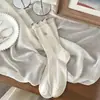 Calcetines Apilables con Patrón de Concha Metálica para Otoño e Invierno, Calcetines de Media Pantorrilla de Doble Aguja, Calcetines Largos de Canalé con Borde de Burbuja, Calcetines Apilables sin Costuras