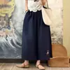 Pantalones de Verano Vintage 2026 Finos Bordados de Nueve Cuartos Estilo Étnico Pantalones Casuales para Mujer Pierna Ancha Sueltos de Algodón y Lino Pantalones de Moda