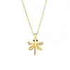 Collar Transfronterizo Chapado en Oro de 18 Quilates Estilo Japonés, Coreano, Europeo y Americano con un Toque de Lujo, Aretes de Zirconia de Libélula para Mujer, Joyería Duradera Que No Se Desvanece