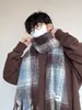 Bufanda a Cuadros de Café con Leche y Sal Marina para Mujer, Elegante Calentador de Cuello Azul a Cuadros, Grueso Calentador Estilo Coreano, Versátil para Estudiantes