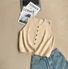 Chaleco de punto de estilo coreano de cuello redondo, cinco botones, hilo floral, top corto de capas moderno, versátil