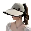 Sombrero de Sol de Verano Transpirable para Mujer con Ala Ancha para Ciclismo, Protección Solar Anti-UV, Sombrero de Sol de Copa Abierta que se Puede Atar en una Cola de Caballo