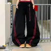 Calças de moletom V37 estilo retrô americano, listradas, color block, largas para homens, calças de outono com bom caimento, perna larga, soltas, casuais, esportivas