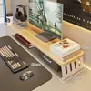 Soporte para monitor de computadora, organizador de escritorio, elevador de monitor de oficina de madera maciza, almacenamiento para estación de trabajo