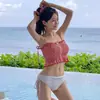 Nuevo Estilo Coreano Estilo Ins Top de Tubo para Niña Plisado Encaje Puro Rendija Traje de Baño Sexy Braguitas