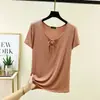 Nova camiseta de verão com renda e cadarço, manga curta, para mulheres, fina, estilosa, versátil, modeladora, plus size