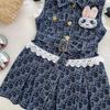 Vestido de mezclilla para niña 2025 Verano Nuevo Vestido con solapa de encaje para niña Estilo coreano Falda para niña