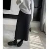 Falda de lana de acetato gris oscuro de longitud media para mujer, nuevo estilo otoño e invierno 2026, cintura alta elástica