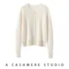 Suéter de Cashmere com Gola Redonda e Botões Outono/Inverno 2026 para Mulheres Solto Emagrecedor Cardigan de Tricô Versátil Peça de Roupa Externa Suéter