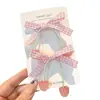 Presilha de Cabelo Xadrez Rosa Fofa com Cerejas, Presilha de Laço, Elástico de Cabelo para Meninas Prender Rabos de Cavalo Duplos Sem Danificar o Cabelo, Grampo de Cabelo, Acessório de Cabelo