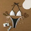 2026 Nuevo Estilo Europeo y Americano Bloque de Color Amazon Comercio Exterior Traje de Baño, Bikini de Dos Piezas con Atar, Vestido de Playa para Mujer, Bikini para Aguas Termales