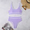 Traje de Baño Bikini Deportivo Europeo y Americano 2025 para Mujer, Color Sólido, Ajustado, Rápido Venta en Amazon, Sexy de Dos Piezas