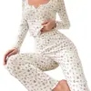 Estilo Popular Transfronterizo Estilo Europeo y Americano Otoño e Invierno Ropa de Casa Conjunto de Manga Larga Floral Pantalón Largo Moda Casual Se Puede Usar Afuera Pijama