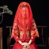 Hijab Nupcial Vermelho Casamento Estilo Chinês Xiuhe Renda Vermelho Translúcido Rede Estilo Antigo Cobertura de Cabeça Essencial para Casamento