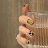 Adesivo de unha de primavera doce legal para usar em unhas postiças de unha peça de unha falsa removível unha pronta peça de unha verde oliva